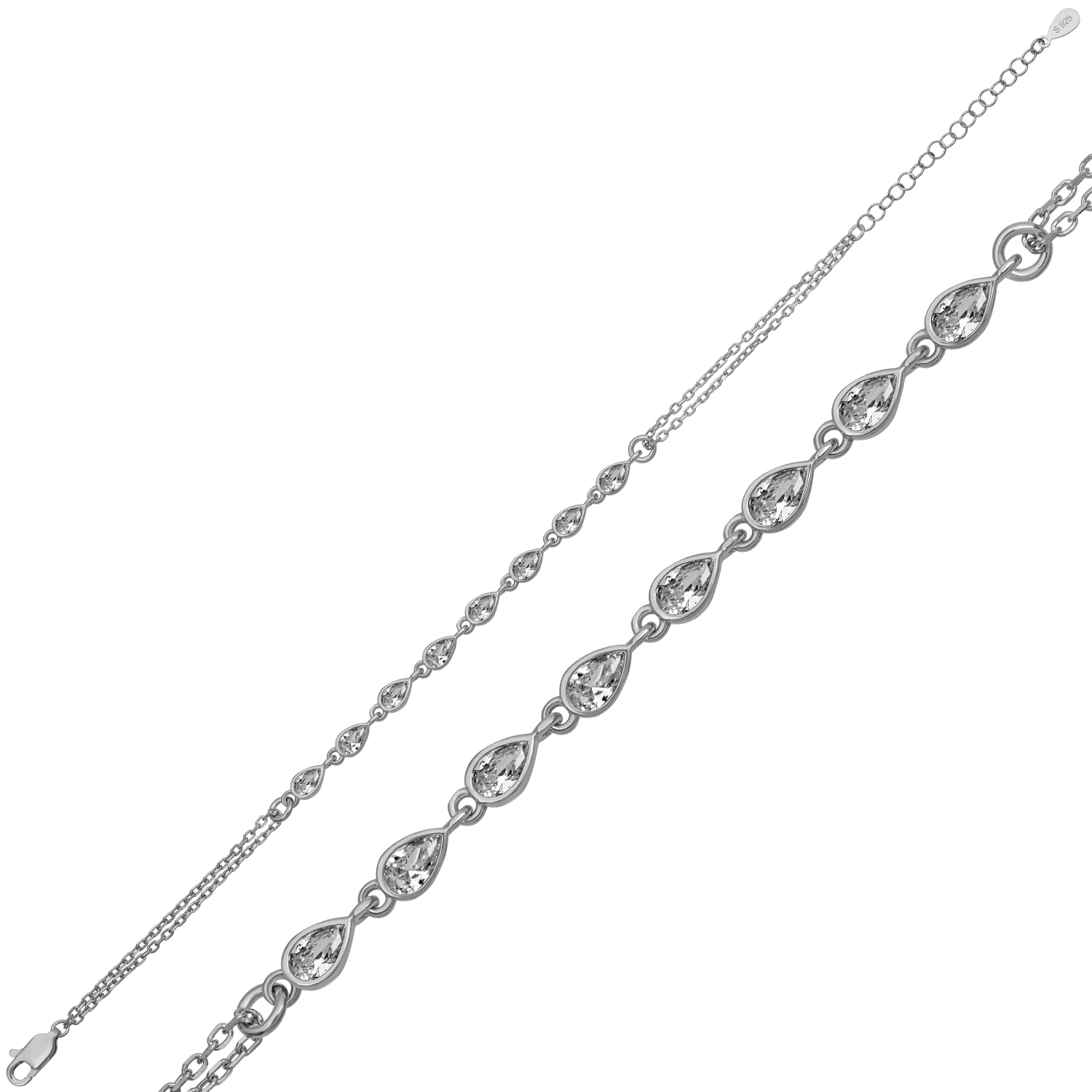 Gümüş Damla Kesim Sıra Taşlı Kadın Bileklik