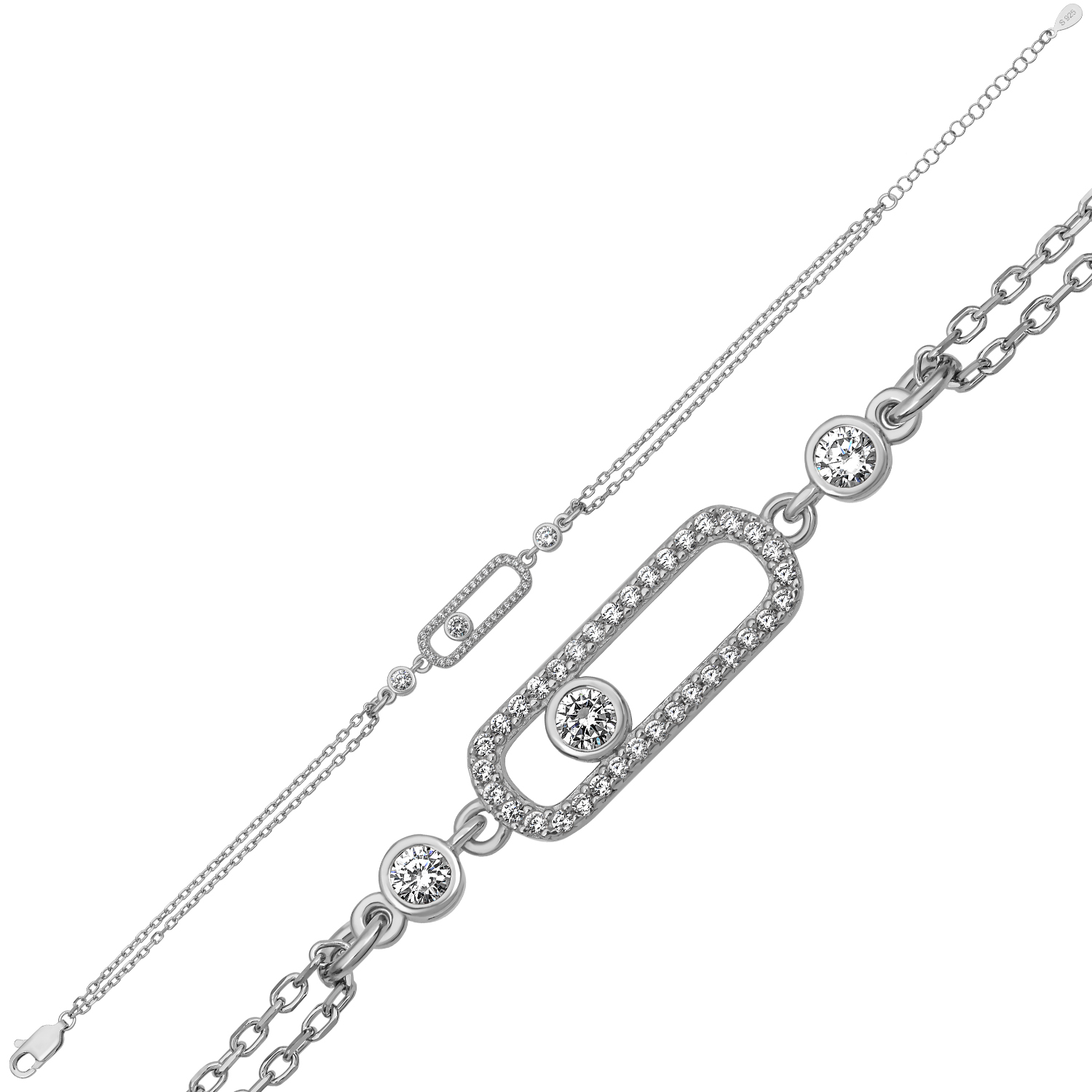 Gümüş Oval Zirkon Taşlı Işıltılı Tektaş Bileklik