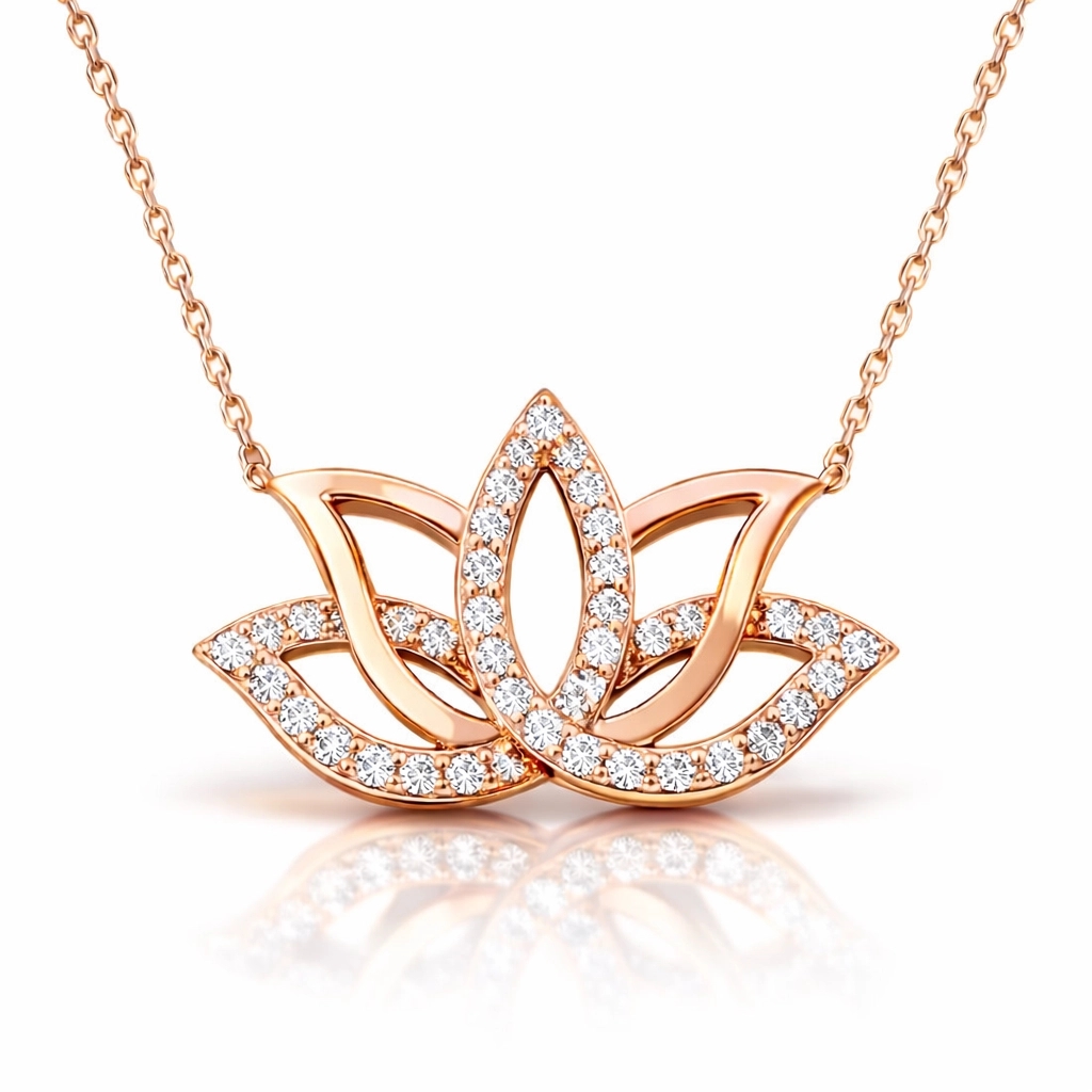 Gümüş Rose Lotus Çiçeği Kolye