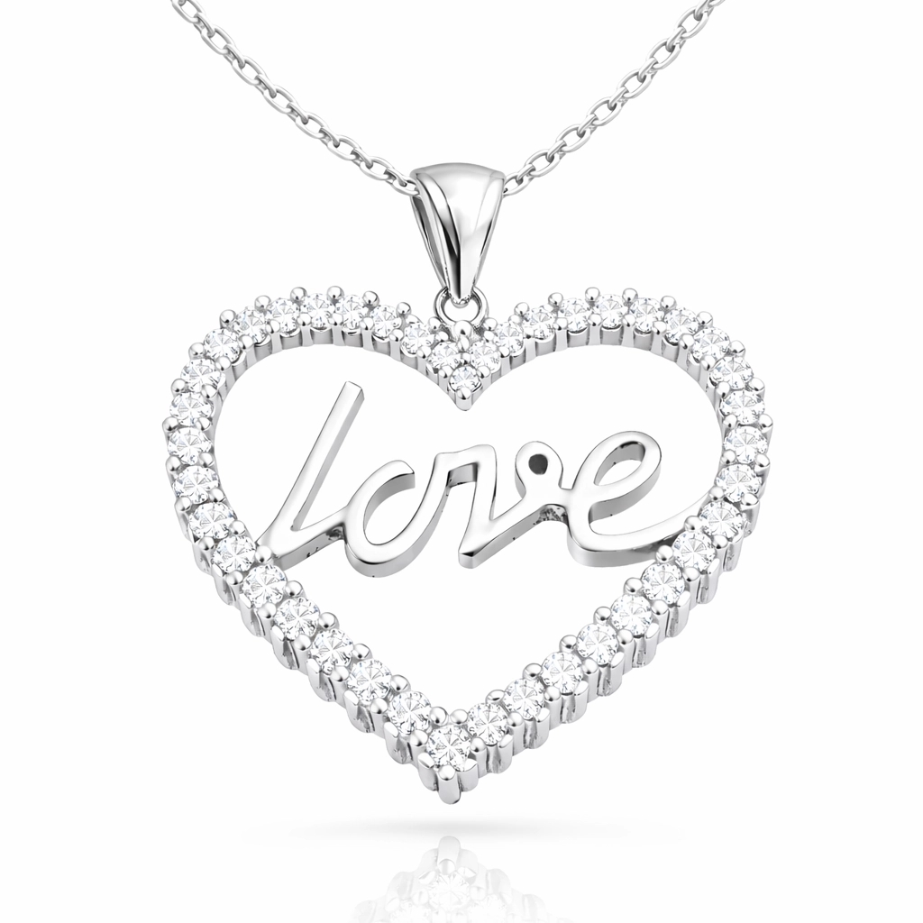 Gümüş Taşlı Love Bayan Kolye