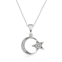 Gumush - Sterling Silver 925 Moon Star Necklace for Women