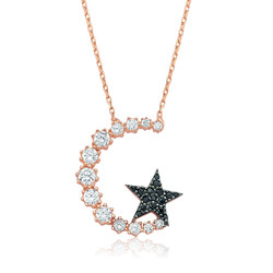 Gumush - Sterling Silver 925 Moon Star Necklace for Women