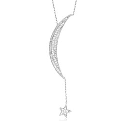 Gumush - Sterling Silver 925 Moon Star Necklace for Women